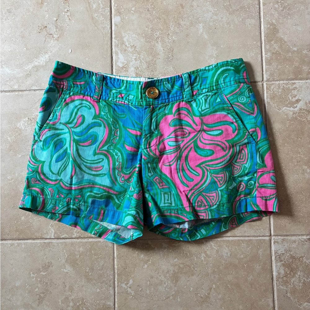 Lilly Pulitzer Tropical Floral 100% Cotton Callahan Shorts size 2